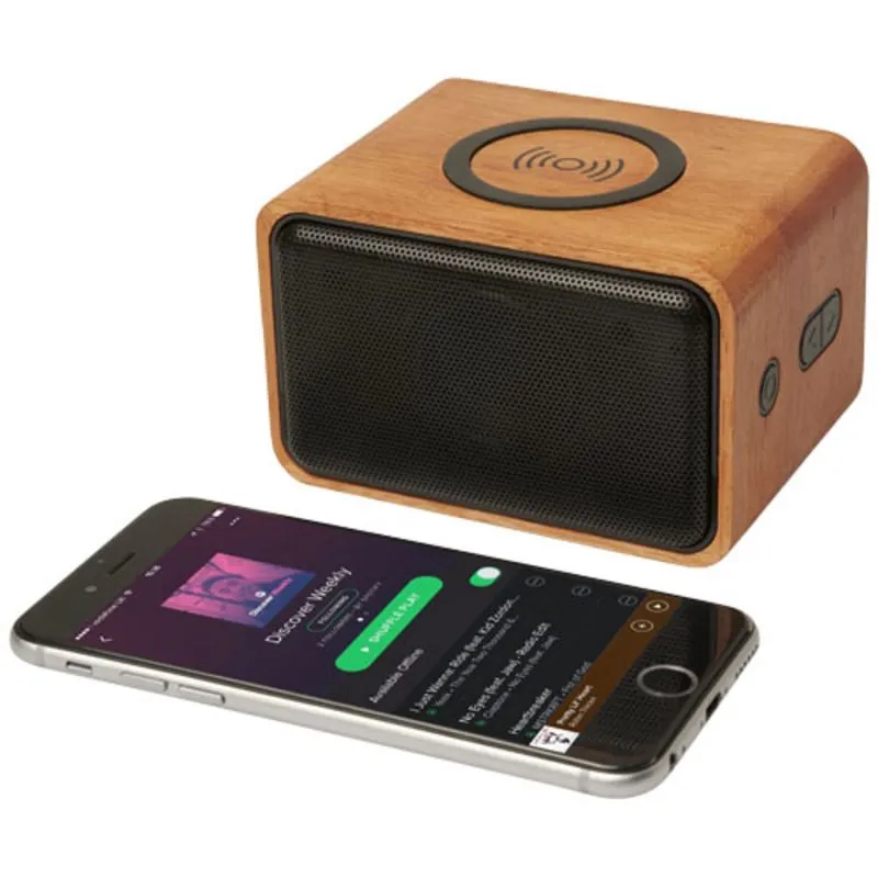 Altavoz personalizable con base de carga inalámbrica Wooden