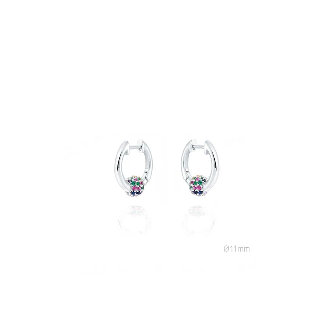 Aros Mini Plata con Bolita cuajada de circonitas de colores “Rainbow”