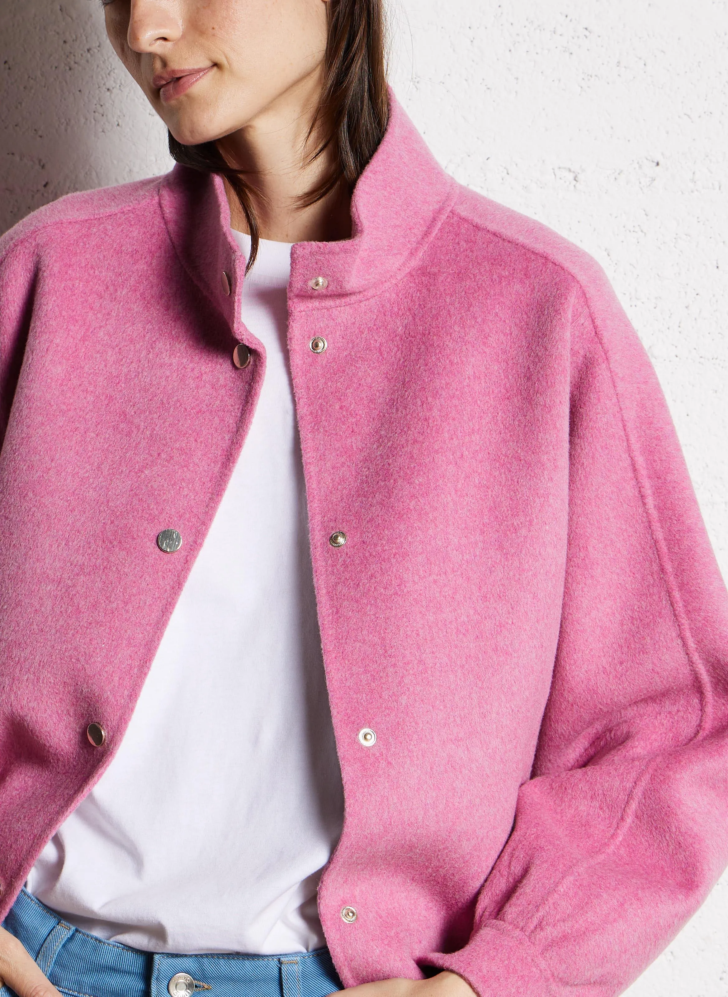 ARTHUR  CHAQUETA HOLGADA DE MEZCLA DE LANA CON CUELLO ALTO EN ROSA