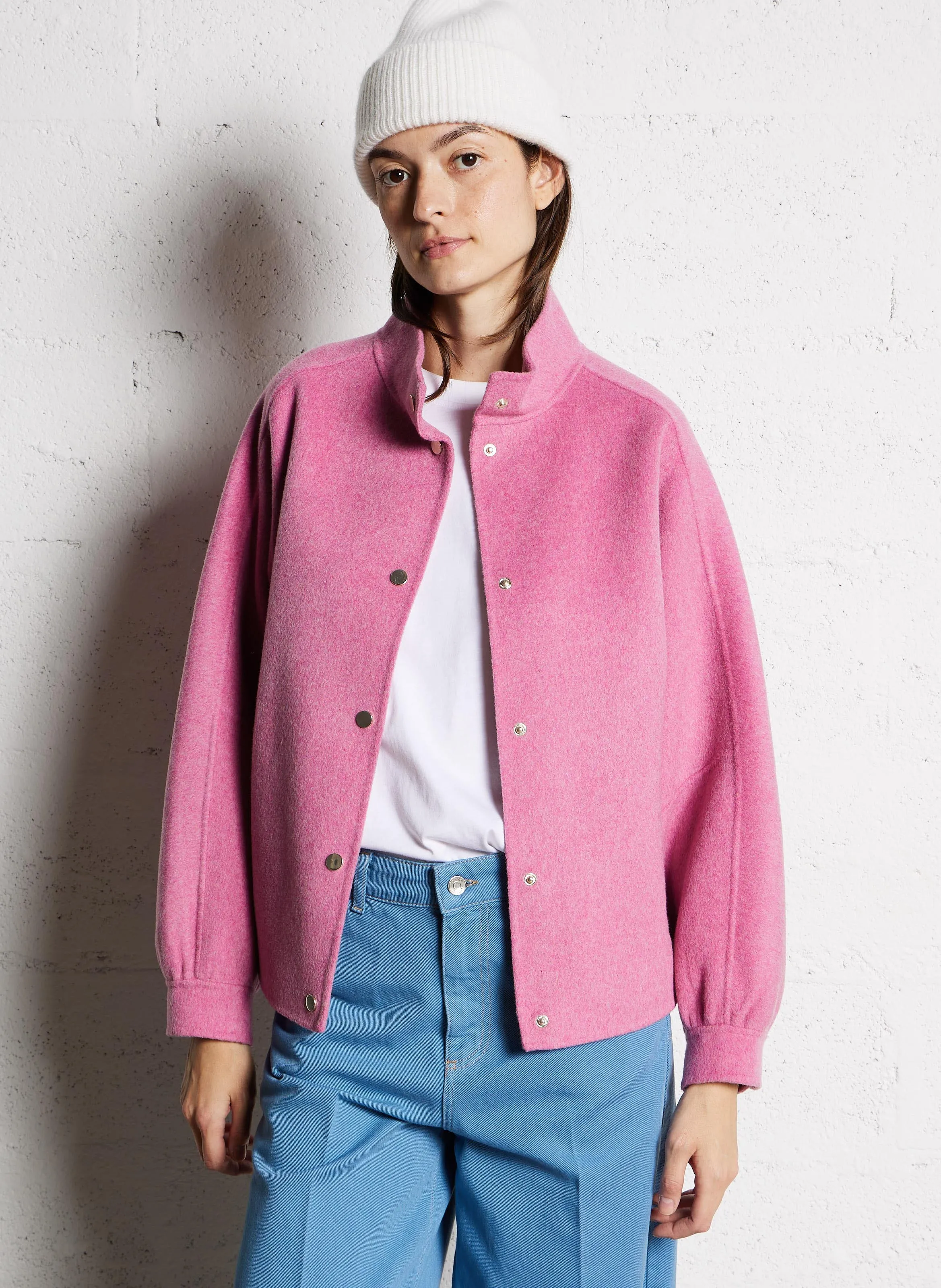 ARTHUR  CHAQUETA HOLGADA DE MEZCLA DE LANA CON CUELLO ALTO EN ROSA