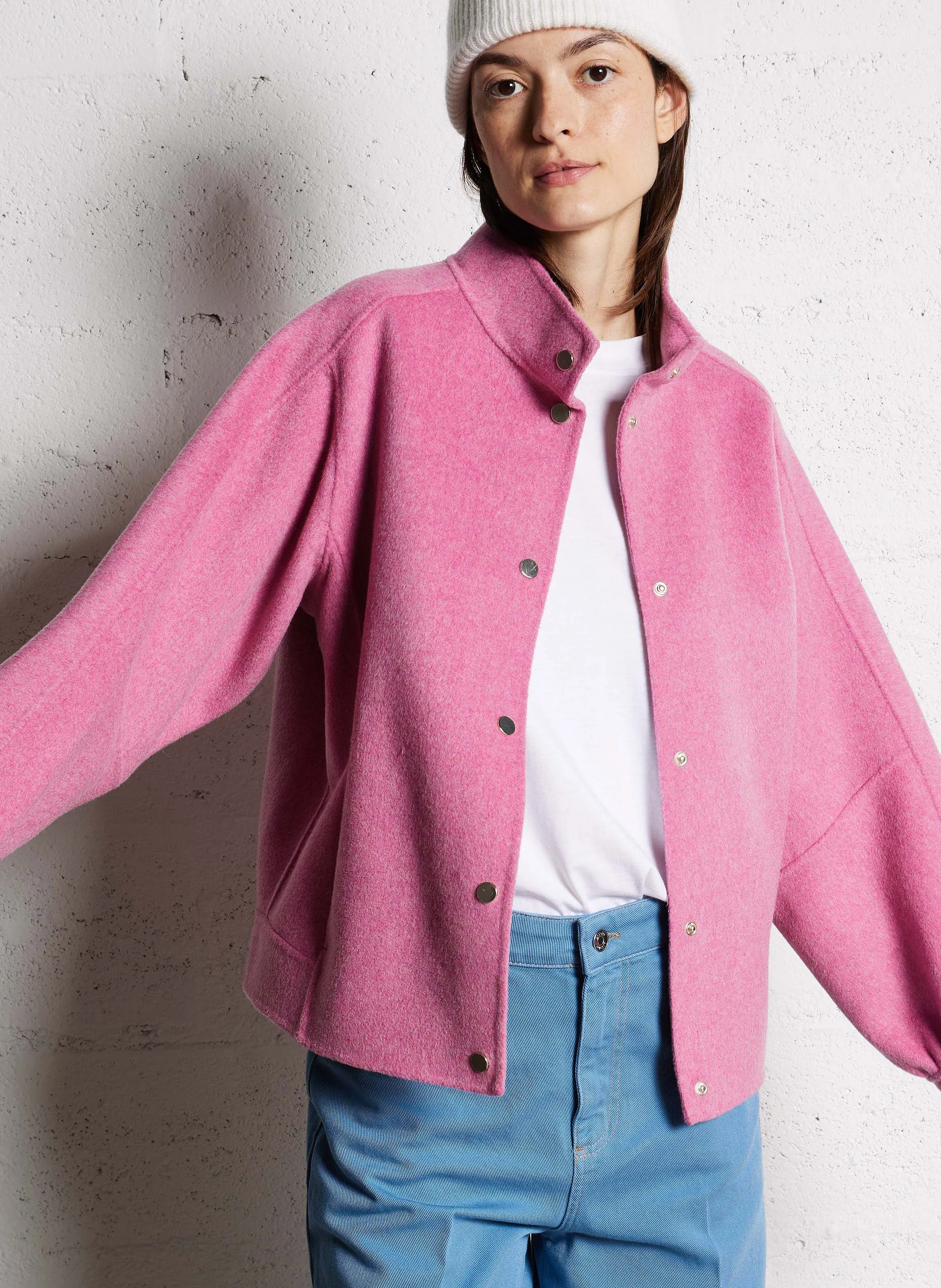 ARTHUR  CHAQUETA HOLGADA DE MEZCLA DE LANA CON CUELLO ALTO EN ROSA