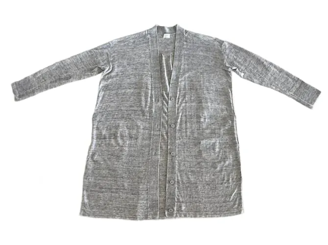 AUTRE MARQUE CHAQUETA O CáRDIGAN LARGO DE LINO GRIS JASPEADO PARA LA PLAYA, TALLA 3840. 