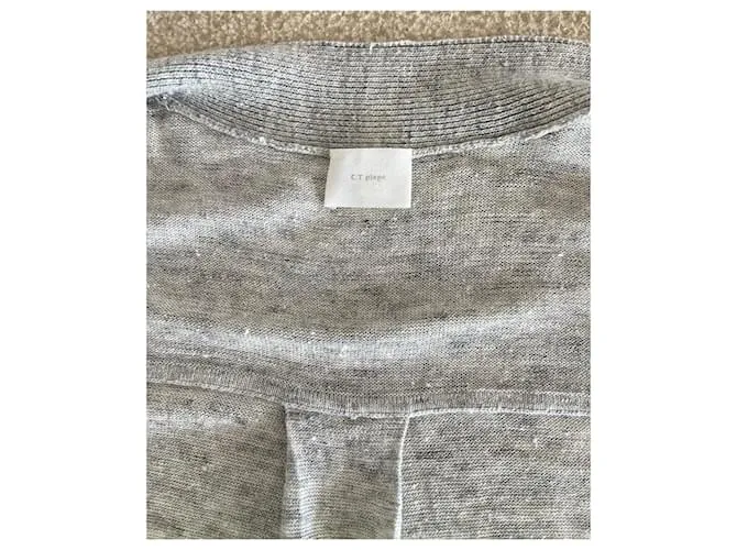 AUTRE MARQUE CHAQUETA O CáRDIGAN LARGO DE LINO GRIS JASPEADO PARA LA PLAYA, TALLA 3840. 