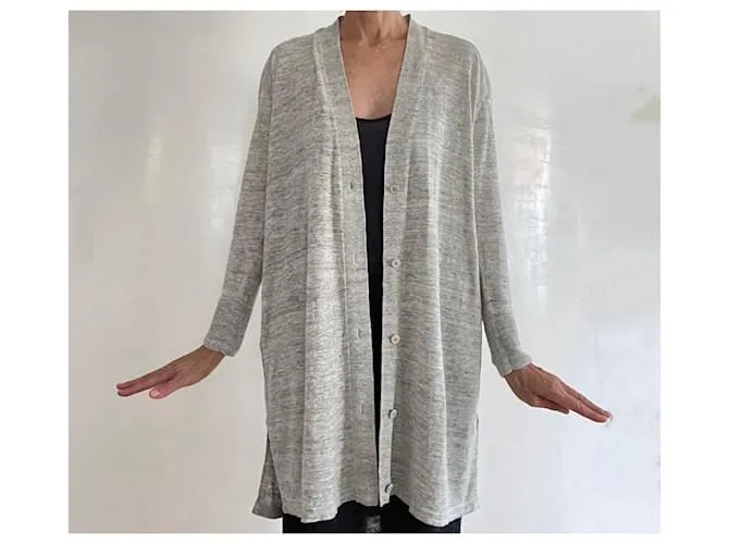 AUTRE MARQUE CHAQUETA O CáRDIGAN LARGO DE LINO GRIS JASPEADO PARA LA PLAYA, TALLA 3840. 