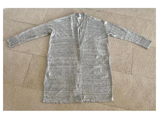 AUTRE MARQUE CHAQUETA O CáRDIGAN LARGO DE LINO GRIS JASPEADO PARA LA PLAYA, TALLA 3840. 