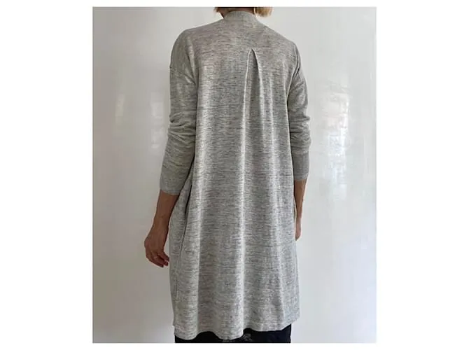 AUTRE MARQUE CHAQUETA O CáRDIGAN LARGO DE LINO GRIS JASPEADO PARA LA PLAYA, TALLA 3840. 