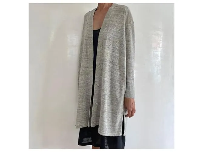 AUTRE MARQUE CHAQUETA O CáRDIGAN LARGO DE LINO GRIS JASPEADO PARA LA PLAYA, TALLA 3840. 