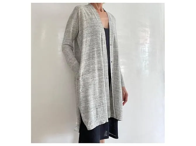 AUTRE MARQUE CHAQUETA O CáRDIGAN LARGO DE LINO GRIS JASPEADO PARA LA PLAYA, TALLA 3840. 