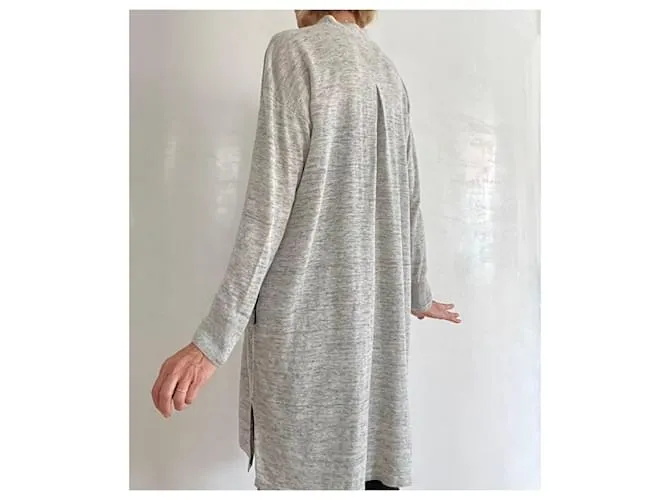 AUTRE MARQUE CHAQUETA O CáRDIGAN LARGO DE LINO GRIS JASPEADO PARA LA PLAYA, TALLA 3840. 