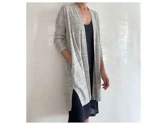AUTRE MARQUE CHAQUETA O CáRDIGAN LARGO DE LINO GRIS JASPEADO PARA LA PLAYA, TALLA 3840. 