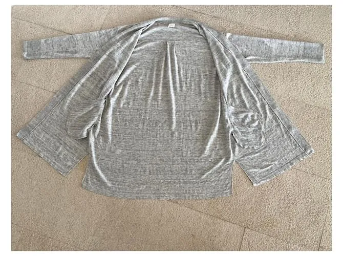 AUTRE MARQUE CHAQUETA O CáRDIGAN LARGO DE LINO GRIS JASPEADO PARA LA PLAYA, TALLA 3840. 