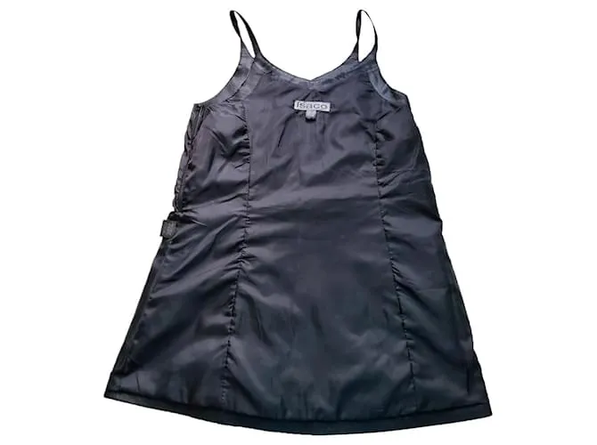 AUTRE MARQUE ISACO & KAWA  VESTIDO CORTO DE TIRANTES DE LENCERíA NEGRA DE CUERO T44 NEGRO 