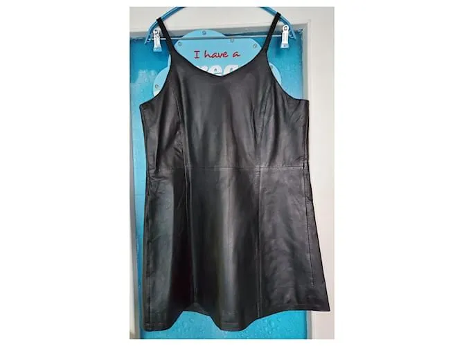 AUTRE MARQUE ISACO & KAWA  VESTIDO CORTO DE TIRANTES DE LENCERíA NEGRA DE CUERO T44 NEGRO 