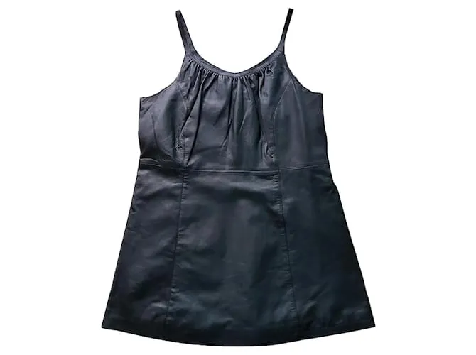 AUTRE MARQUE ISACO & KAWA  VESTIDO CORTO DE TIRANTES DE LENCERíA NEGRA DE CUERO T44 NEGRO 