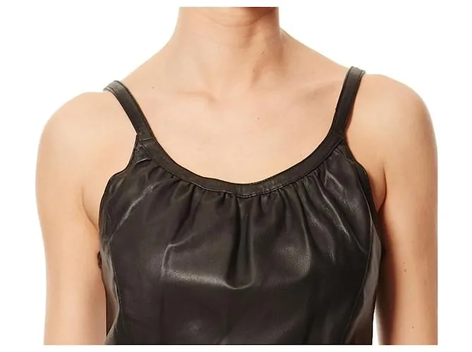 AUTRE MARQUE ISACO & KAWA  VESTIDO CORTO DE TIRANTES DE LENCERíA NEGRA DE CUERO T44 NEGRO 