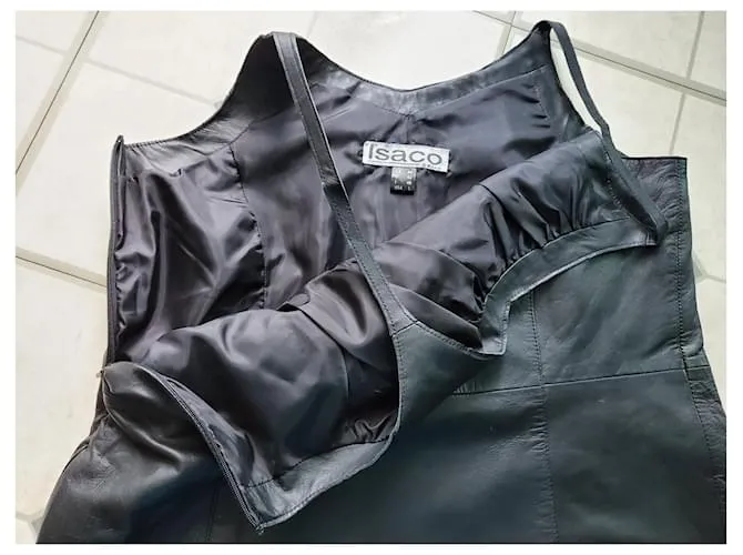 AUTRE MARQUE ISACO & KAWA  VESTIDO CORTO DE TIRANTES DE LENCERíA NEGRA DE CUERO T44 NEGRO 