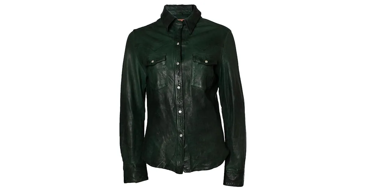 Autre Marque Tienda de vaqueros, camisa de cuero verde 