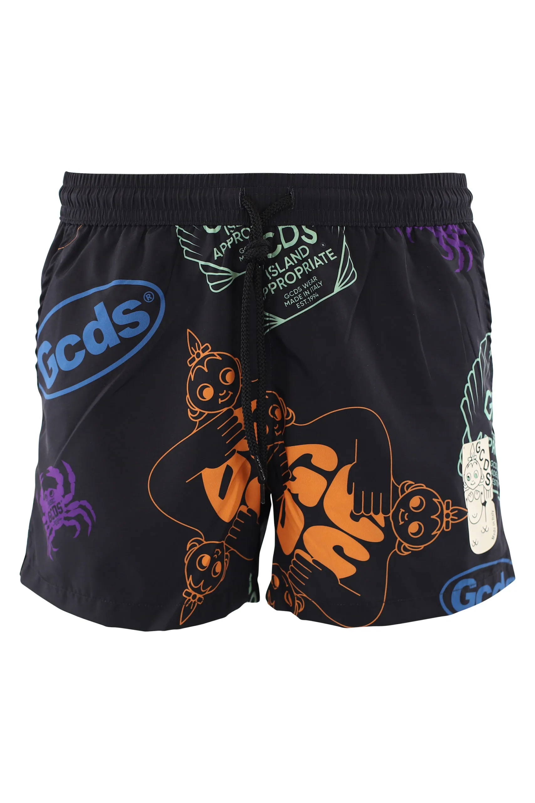 Bañador negro con estampado de conchas multicolor