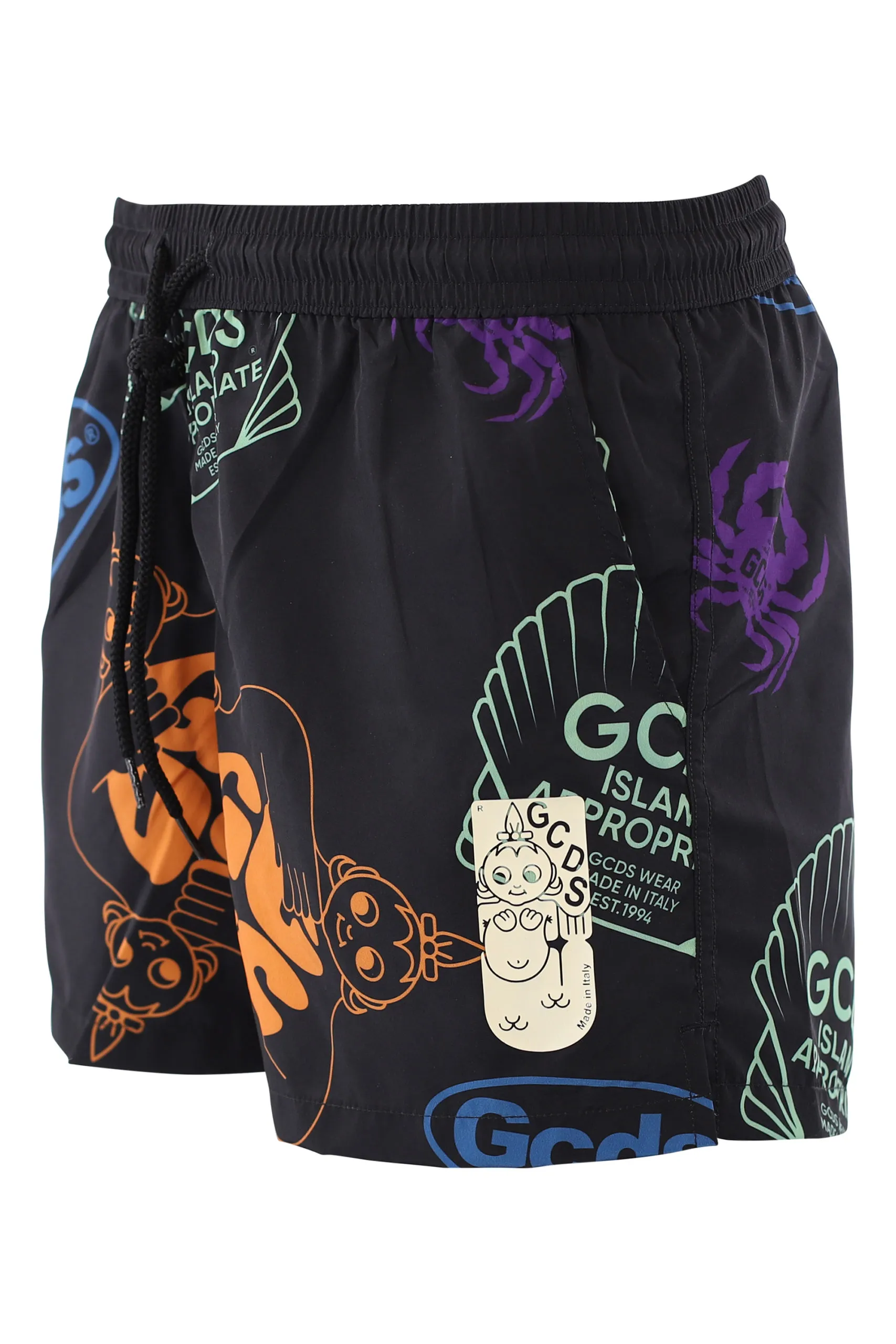 Bañador negro con estampado de conchas multicolor
