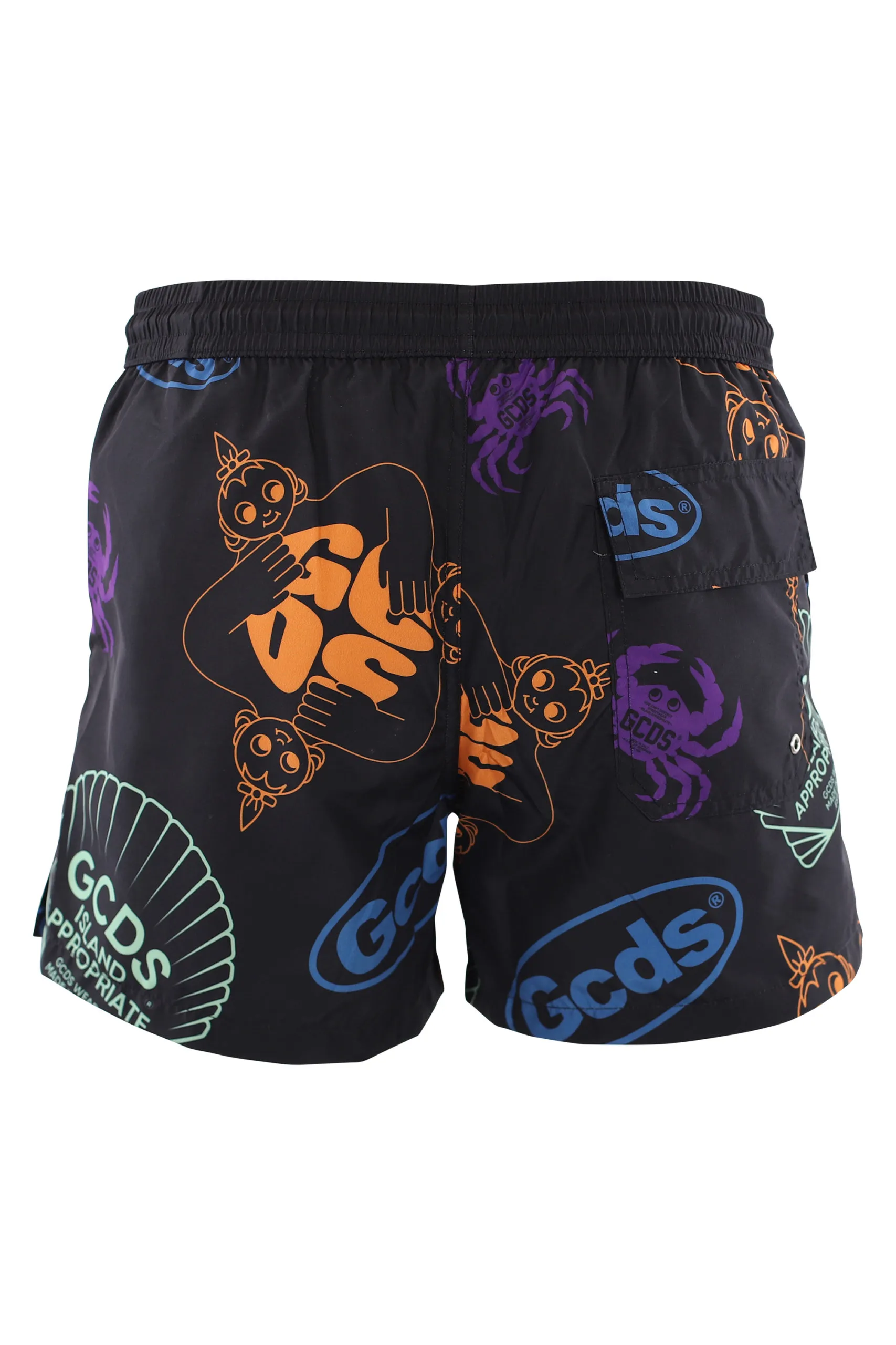 Bañador negro con estampado de conchas multicolor