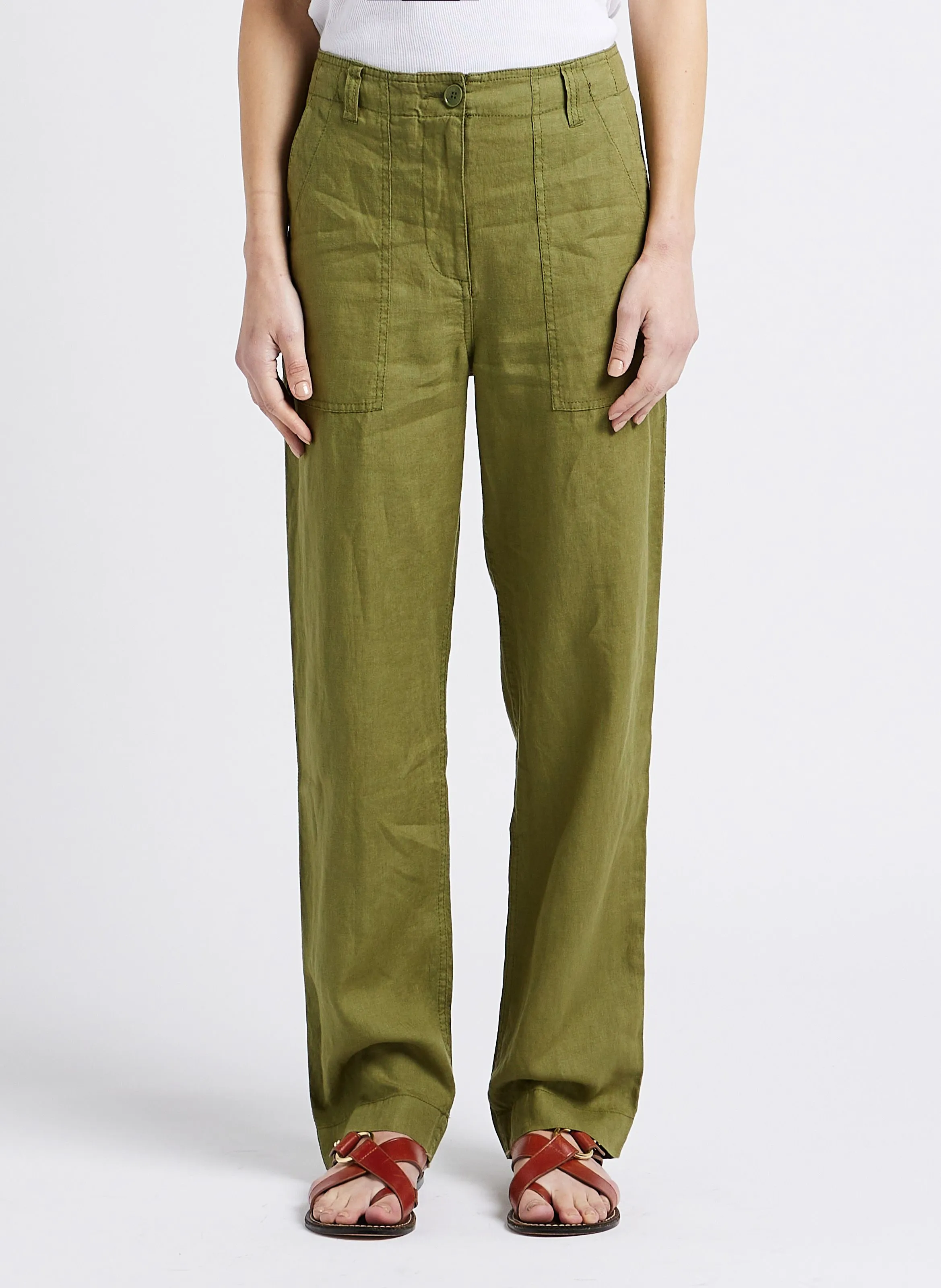 BENSIMON HUGUES  PANTALóN RECTO DE LINO EN CAQUI