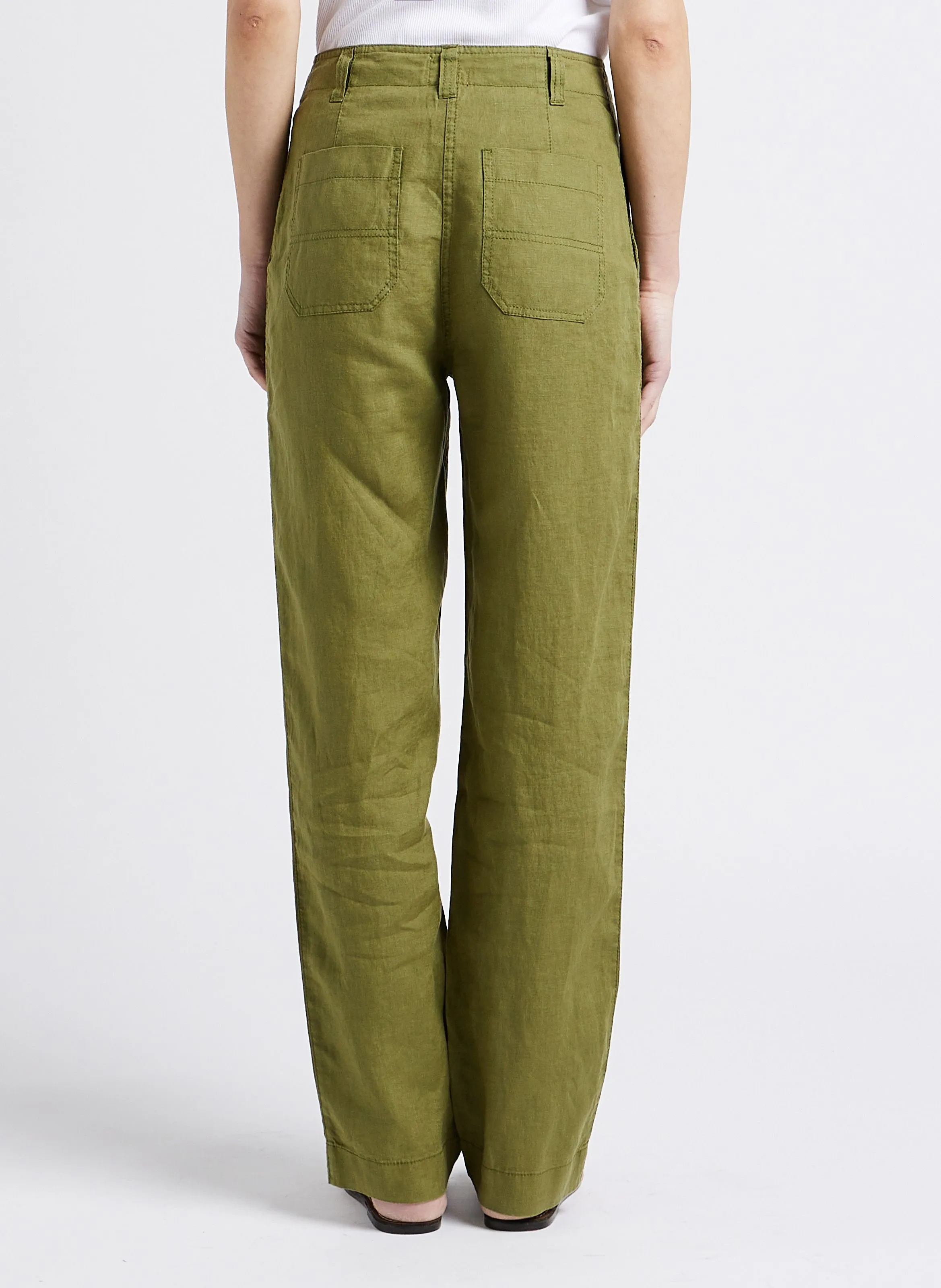 BENSIMON HUGUES  PANTALóN RECTO DE LINO EN CAQUI