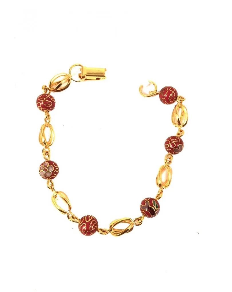 BISUTERIA FINA, PULSERAS CHAPADAS CON BOLAS INTERCALADAS ESMALTADAS EN ROJO