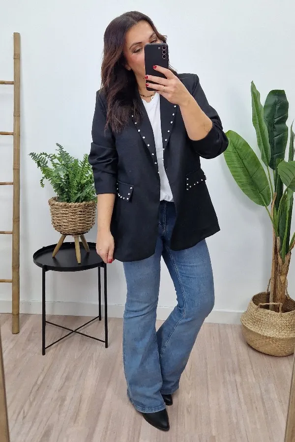 Blazer Strass Negra