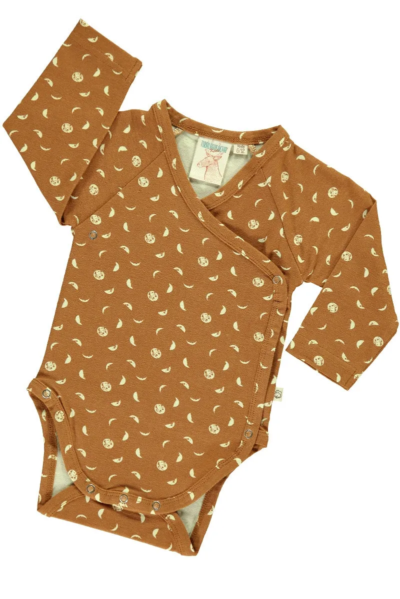 Body kimono mostaza con estampado de las fases lunares