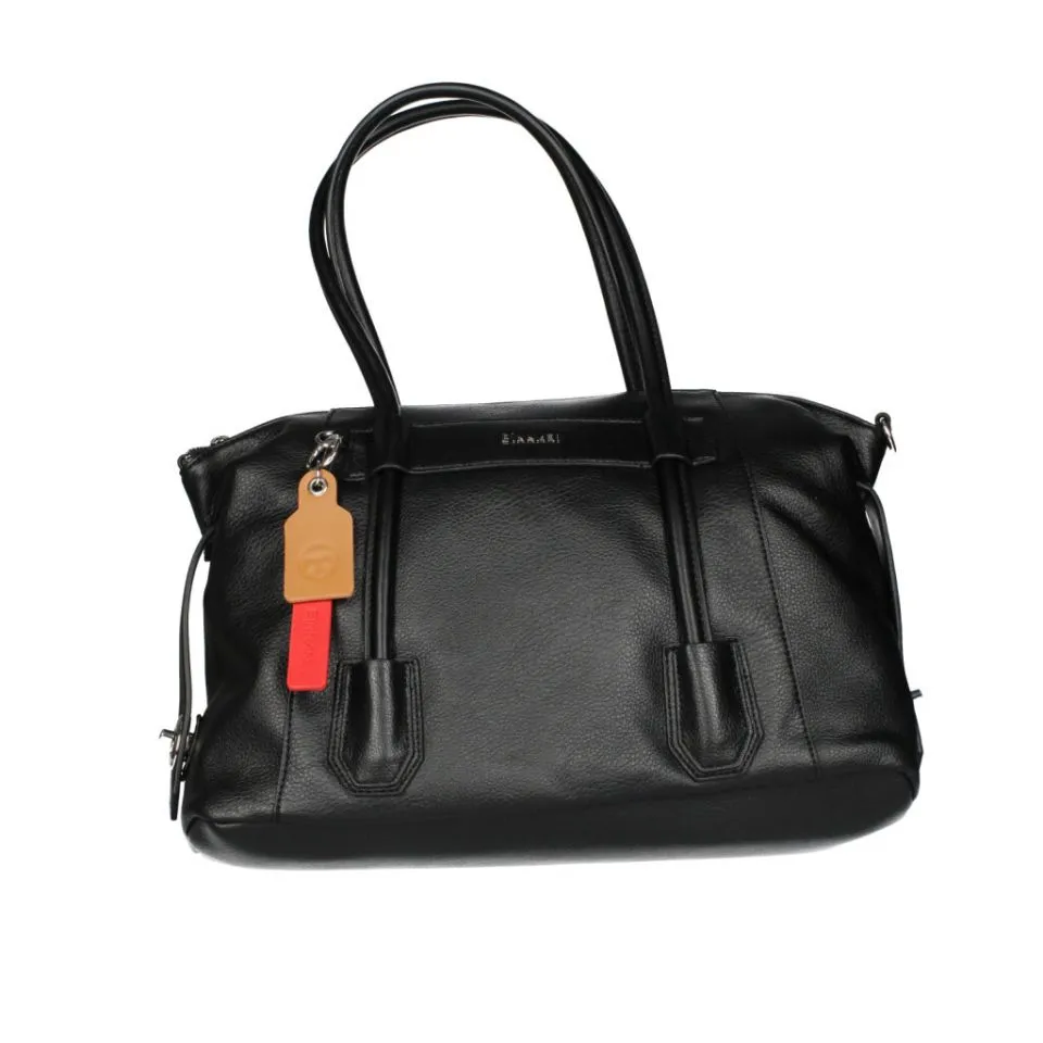 Bolso Negro Dos Asas Detalle Rojo/cuero