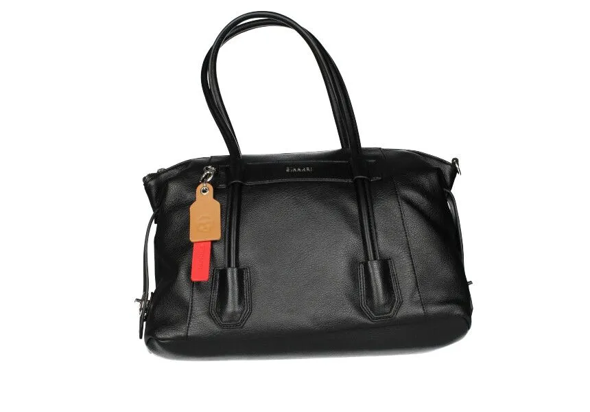 Bolso Negro Dos Asas Detalle Rojo/cuero