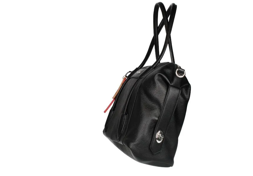 Bolso Negro Dos Asas Detalle Rojo/cuero