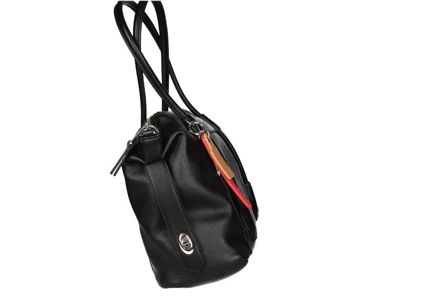 Bolso Negro Dos Asas Detalle Rojo/cuero