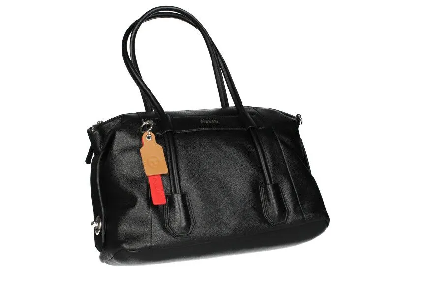 Bolso Negro Dos Asas Detalle Rojo/cuero