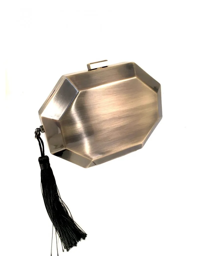 BOLSOS DE FIESTA ORO VIEJO CON BORLA NEGRA
