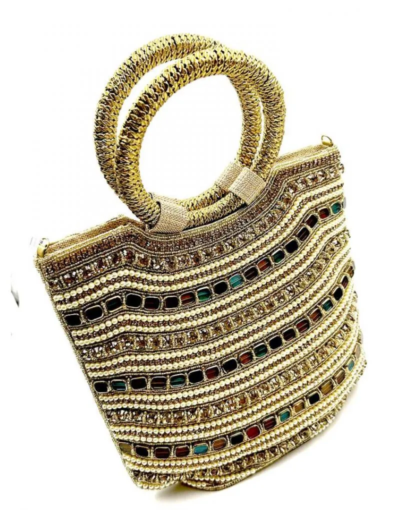 BOLSOS JOYA DE MANO DORADOS EXQUISITA DECORACION PEDRERIA