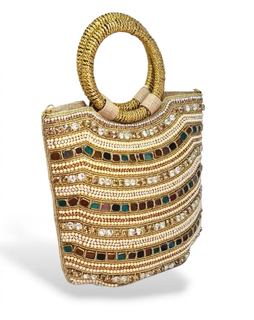 BOLSOS JOYA DE MANO DORADOS EXQUISITA DECORACION PEDRERIA