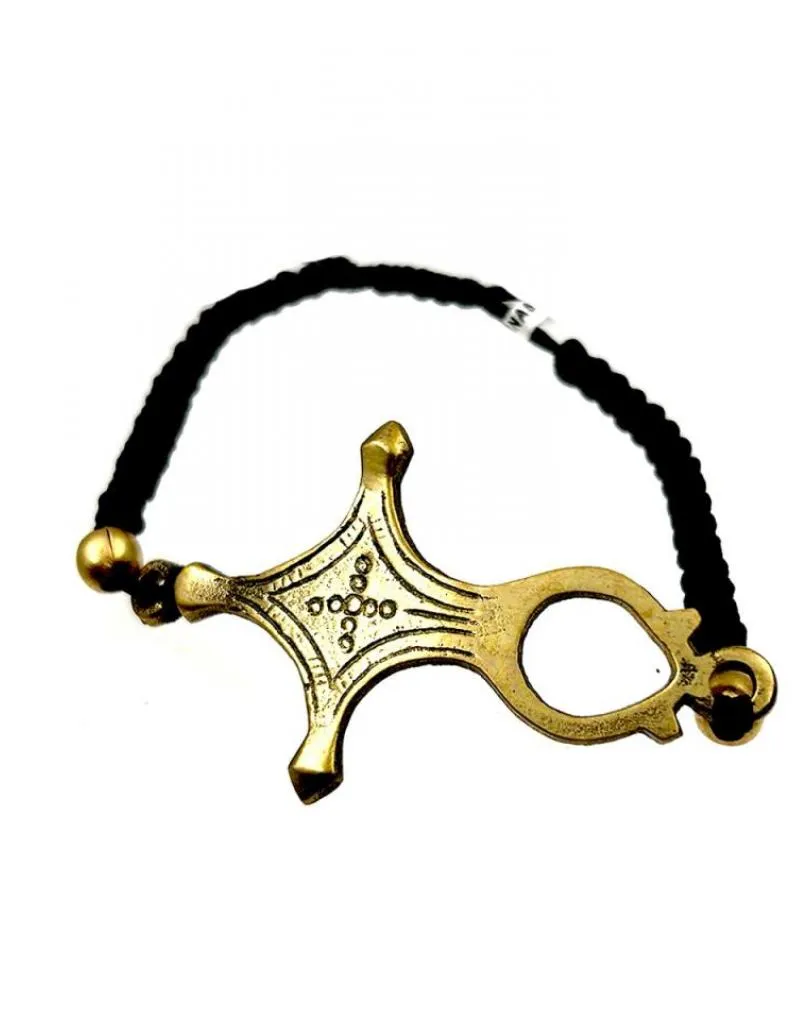 BONITAS PULSERAS AFRICANAS DE MACRAME NEGRO Y CRUZ TUAREG DORADA