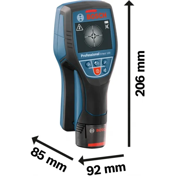 BOSCH  DTECT 120  DETECTOR DE METALES CON 1 BATERíA, LIION, 10.8 V, 1.5 AH, 120 MM, +/ 10 MM / M, ESTUCHE ESPECIAL