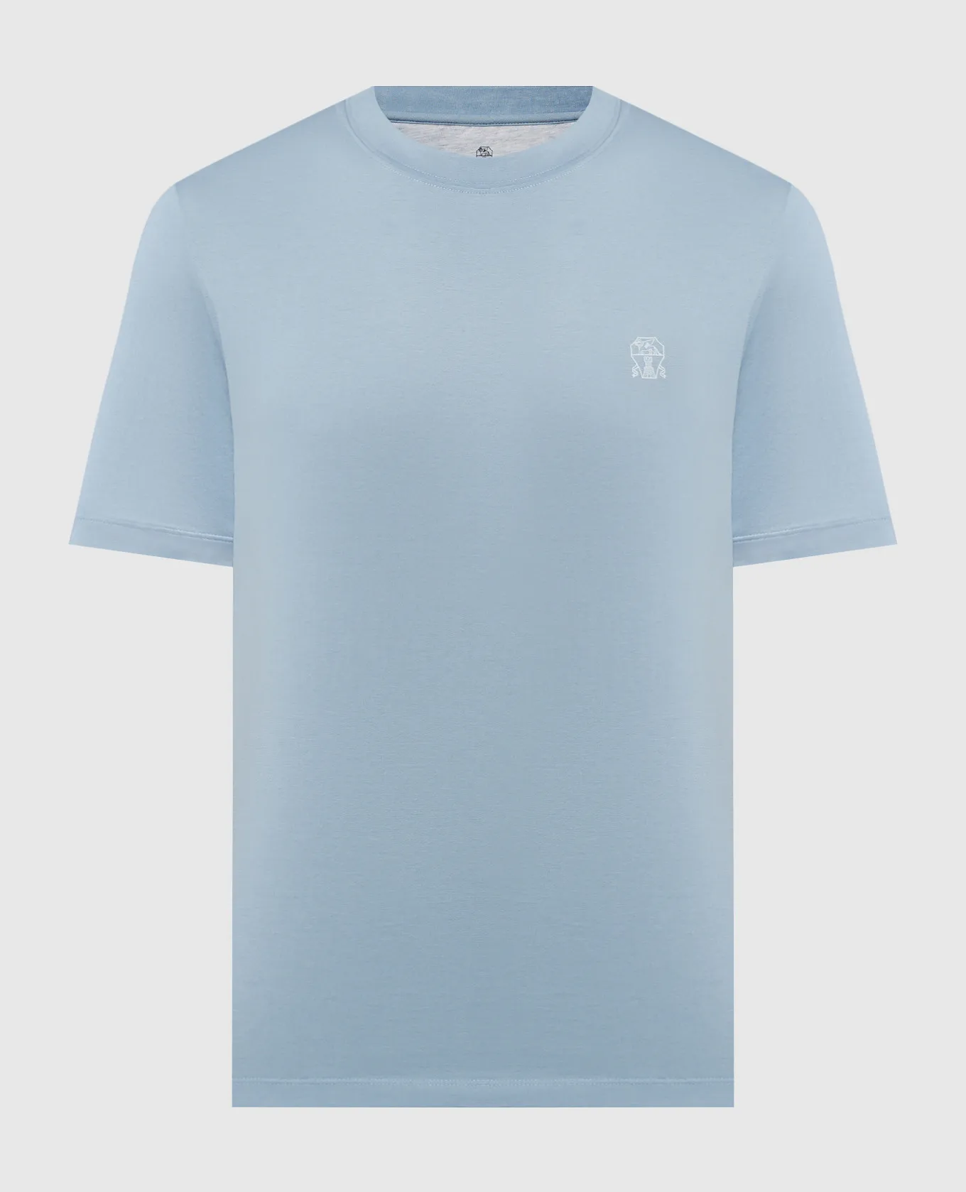 BRUNELLO CUCINELLI BLUE TSHIRT WITH LOGO EMBLEM PRINT