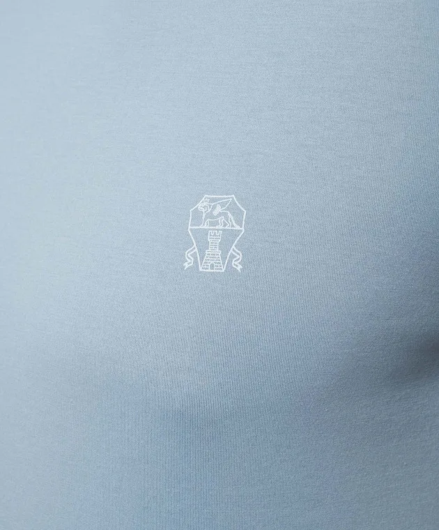BRUNELLO CUCINELLI BLUE TSHIRT WITH LOGO EMBLEM PRINT