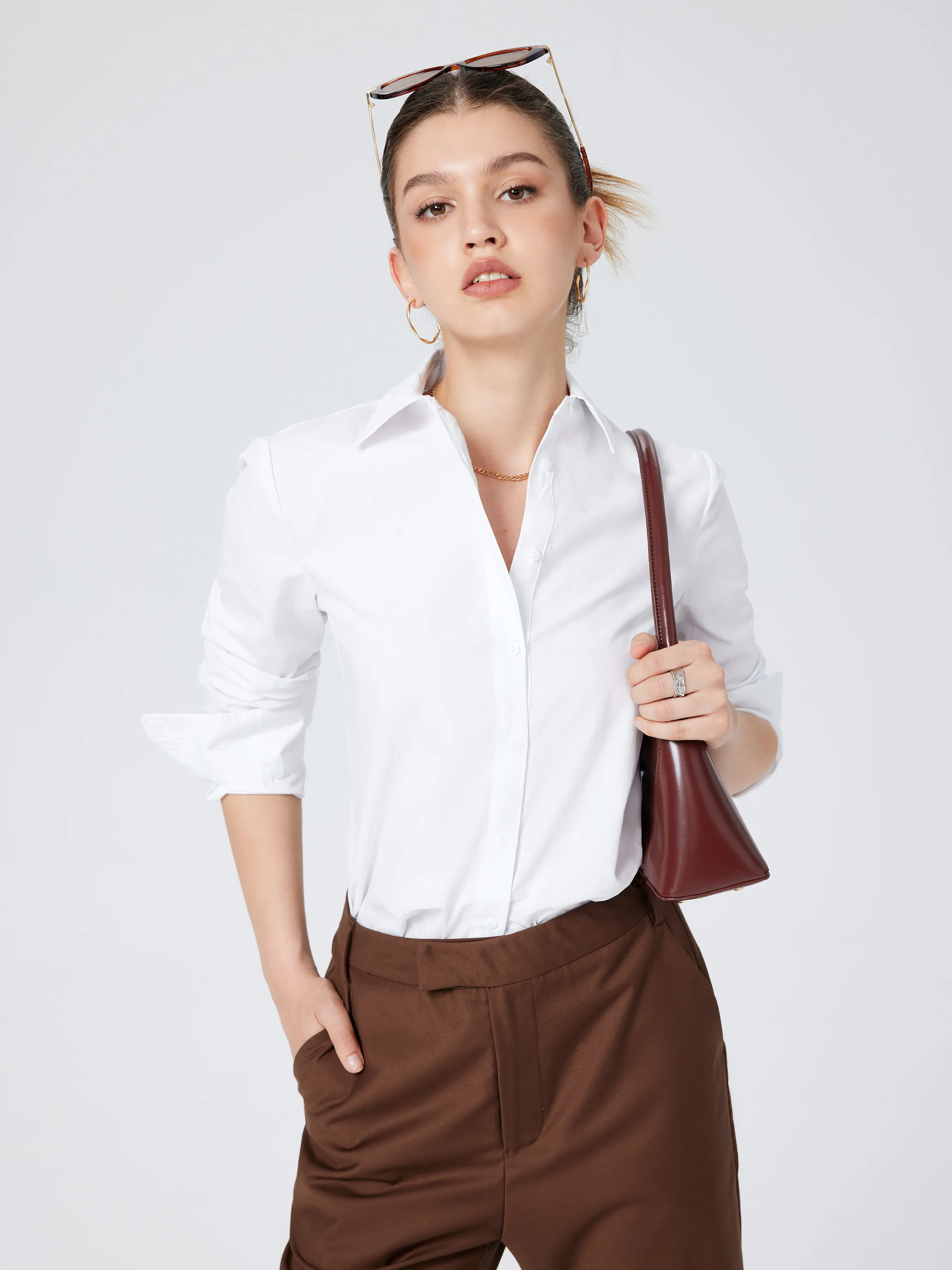  Camisa de Manga Larga con Botones en el Cuello