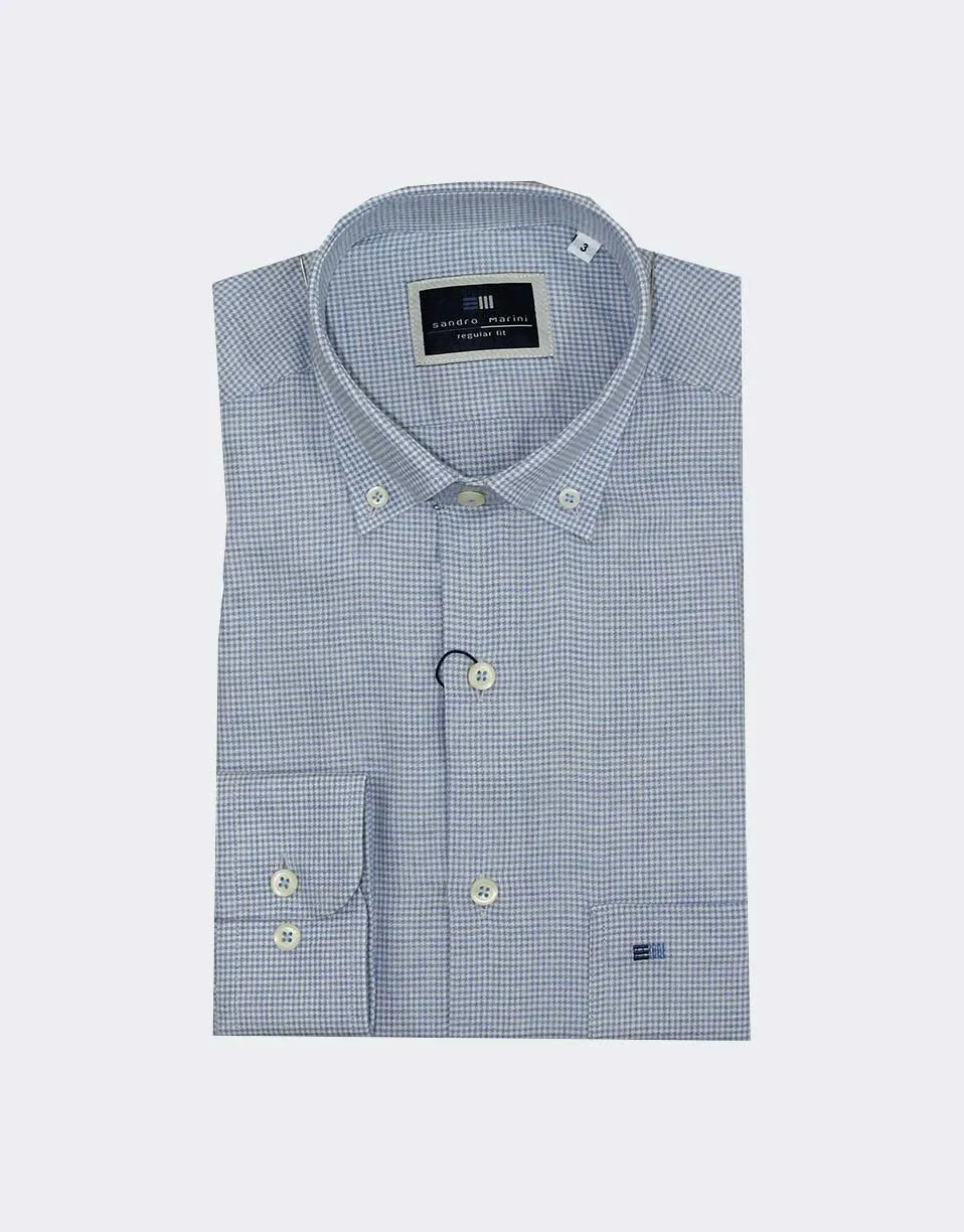 Camisa hombre manga larga VIELLA, pequeña ‘pata de gallo’ en celeste y blanco
