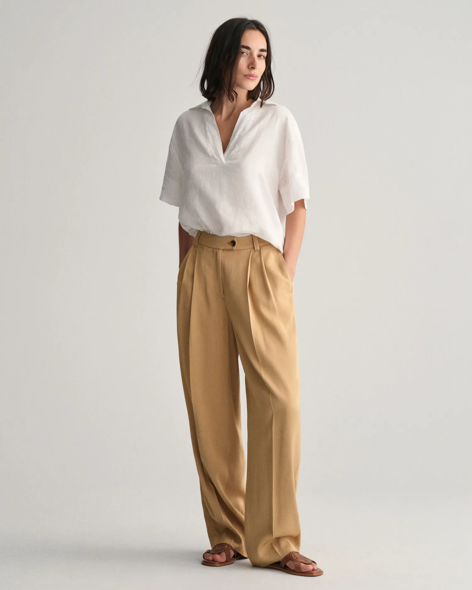 Camisa Relaxed Fit de manga corta Popover en lino
