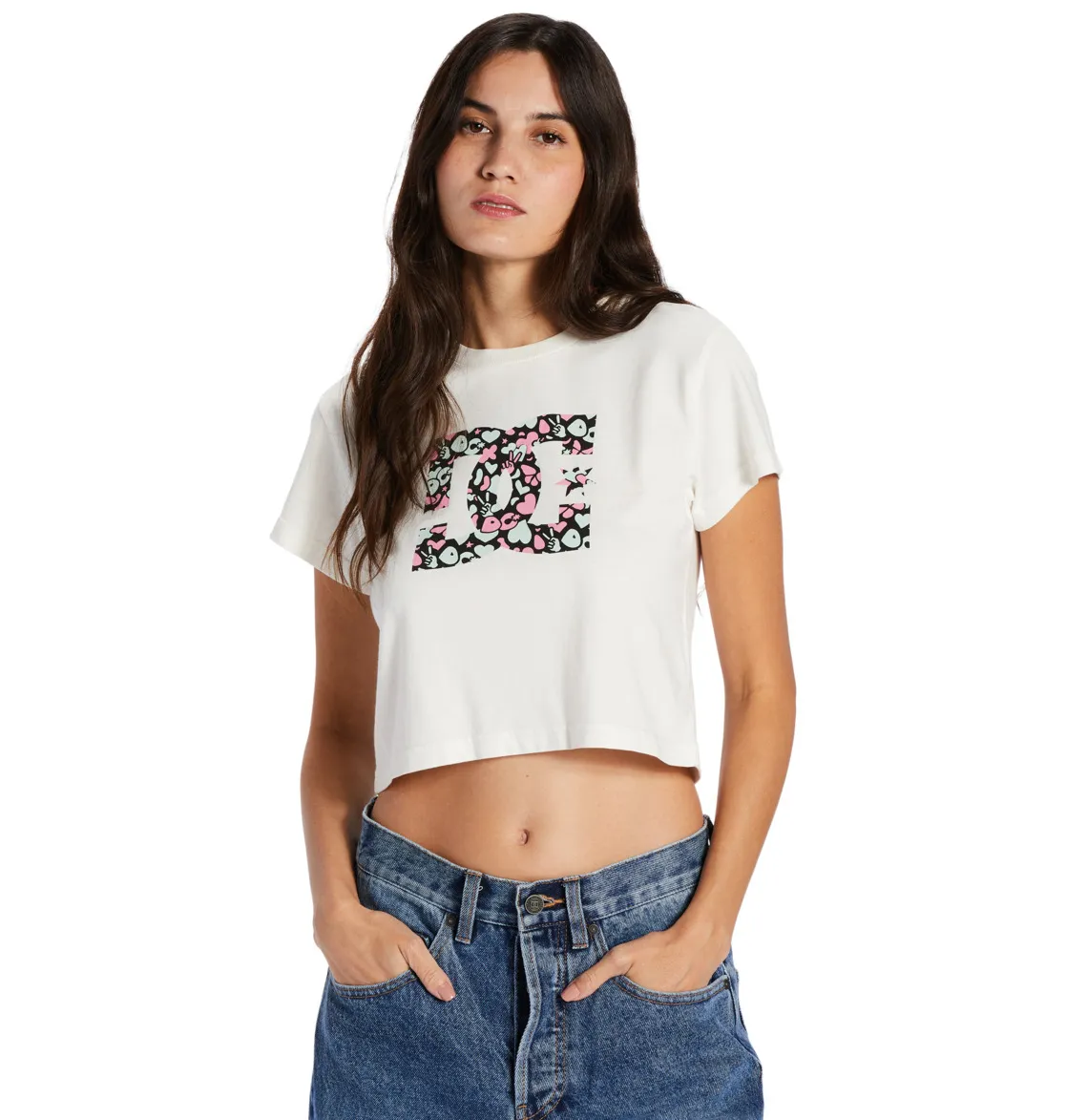 CAMISETA DC SHOES MANGA CORTA MUJER DC STAR FILL CROP TEE REFADJZT03062(KVJW) BLANCO Y FLORES