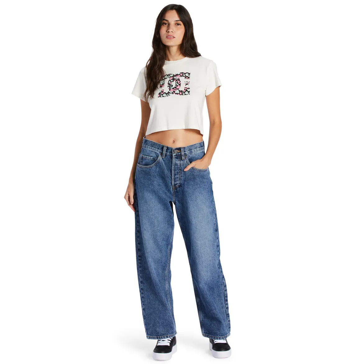 CAMISETA DC SHOES MANGA CORTA MUJER DC STAR FILL CROP TEE REFADJZT03062(KVJW) BLANCO Y FLORES