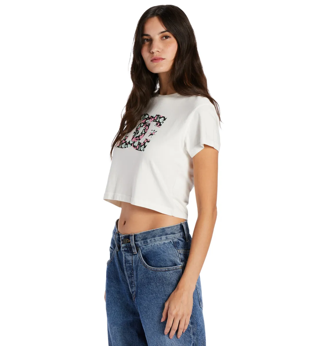 CAMISETA DC SHOES MANGA CORTA MUJER DC STAR FILL CROP TEE REFADJZT03062(KVJW) BLANCO Y FLORES