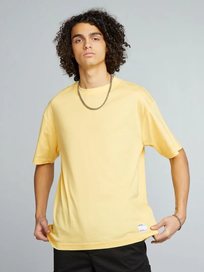 CAMISETA DE ALGODóN CON CUELLO REDONDO  AMARILLO