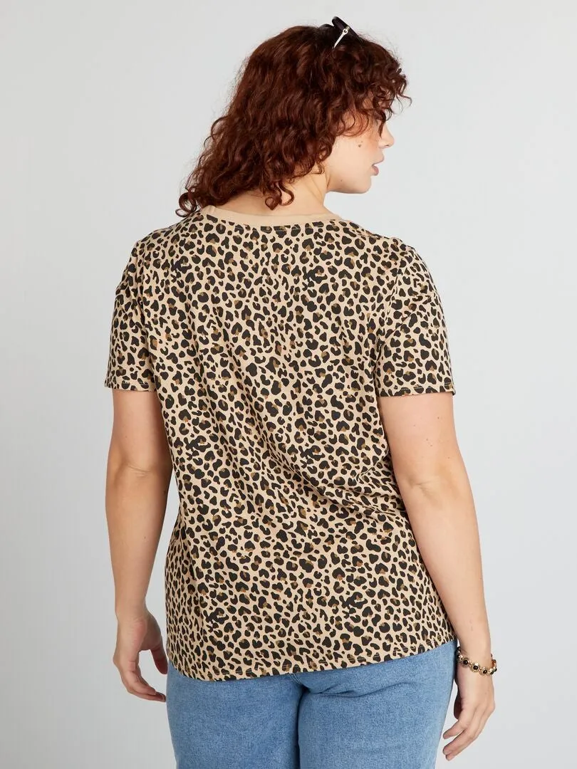 CAMISETA DE ALGODóN CON ESTAMPADO  BEIGE