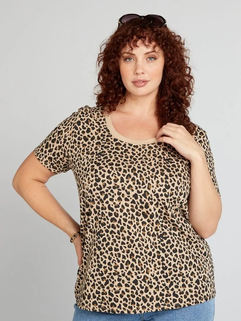 CAMISETA DE ALGODóN CON ESTAMPADO  BEIGE